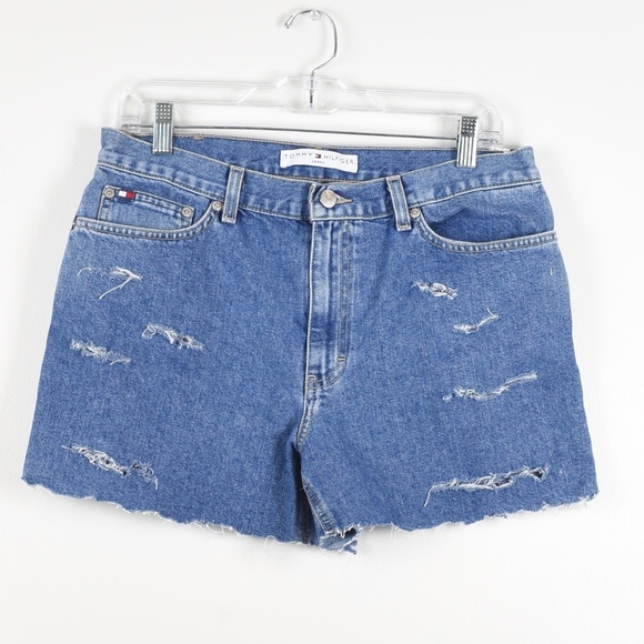 Tommy Hilfiger High Waist Shorts Distressed 12 - Picture 1 of 4